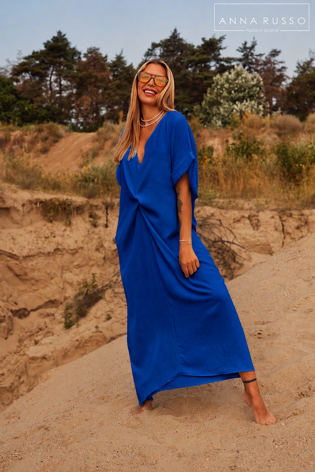 Anna Russo Riviéra maxi ruha - királykék