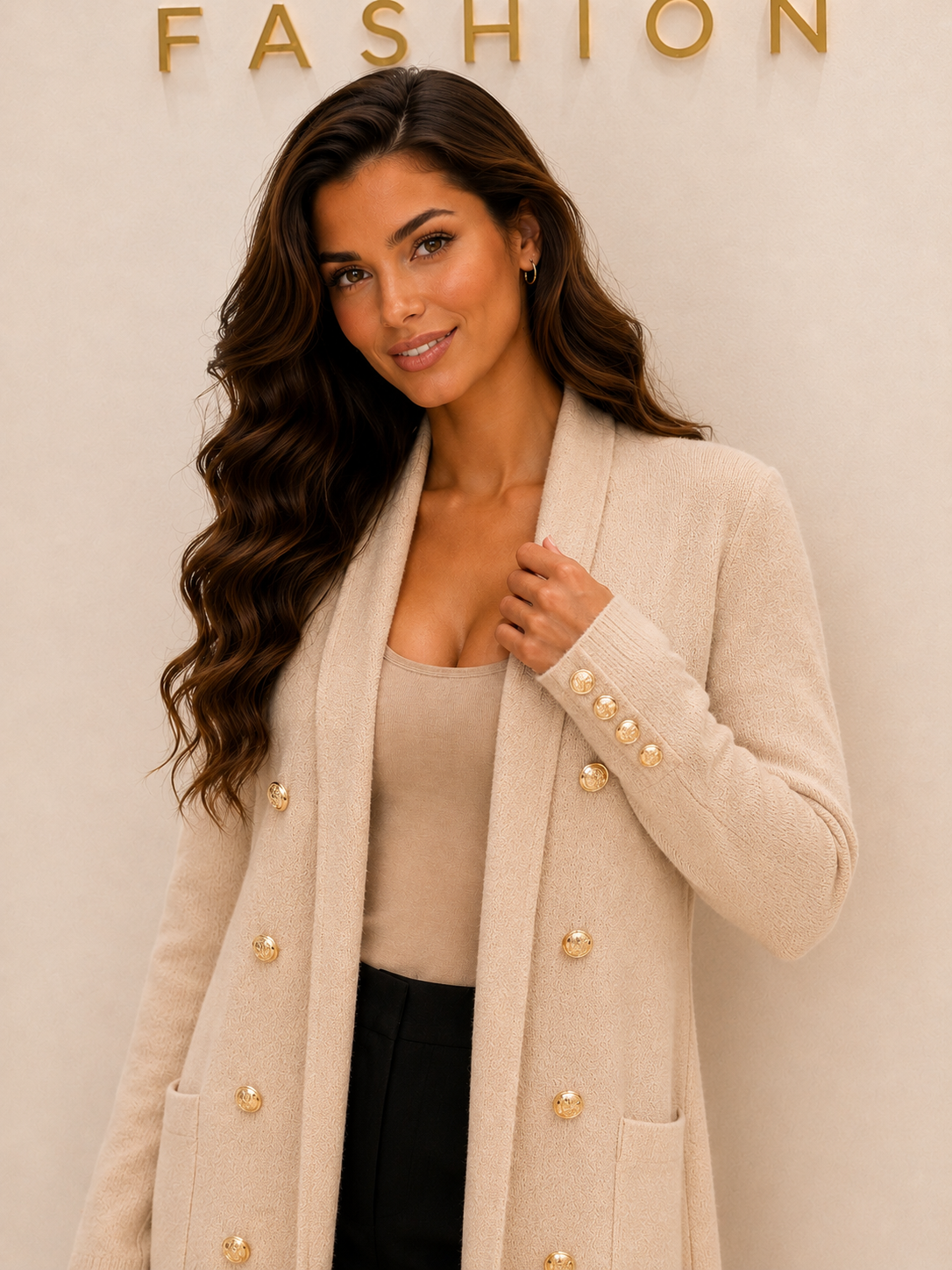 Alessia hosszú kardigán - bézs