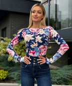 Marina virágos felső - sötétkék