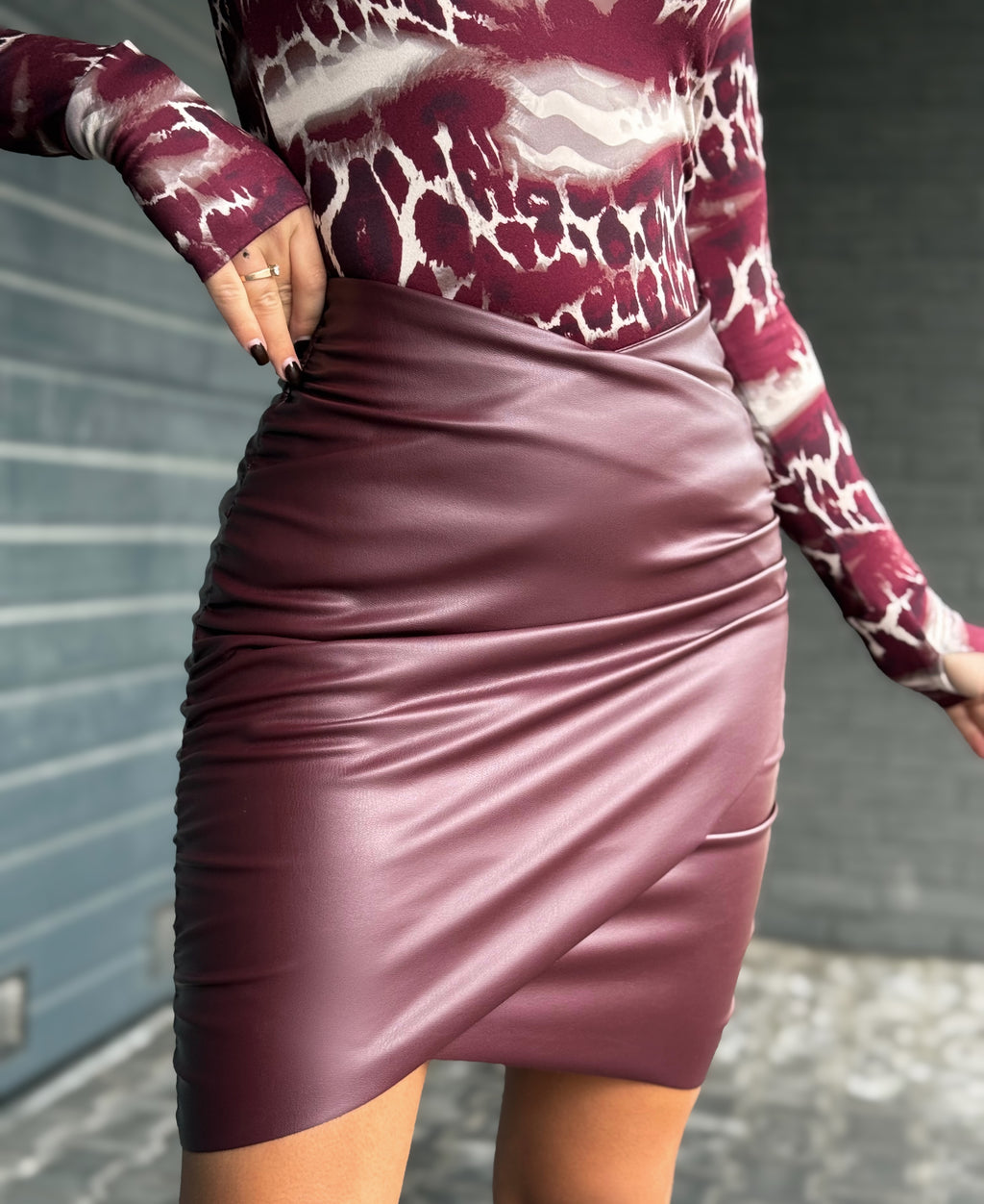 Rakott ökobőr szoknya - bordó