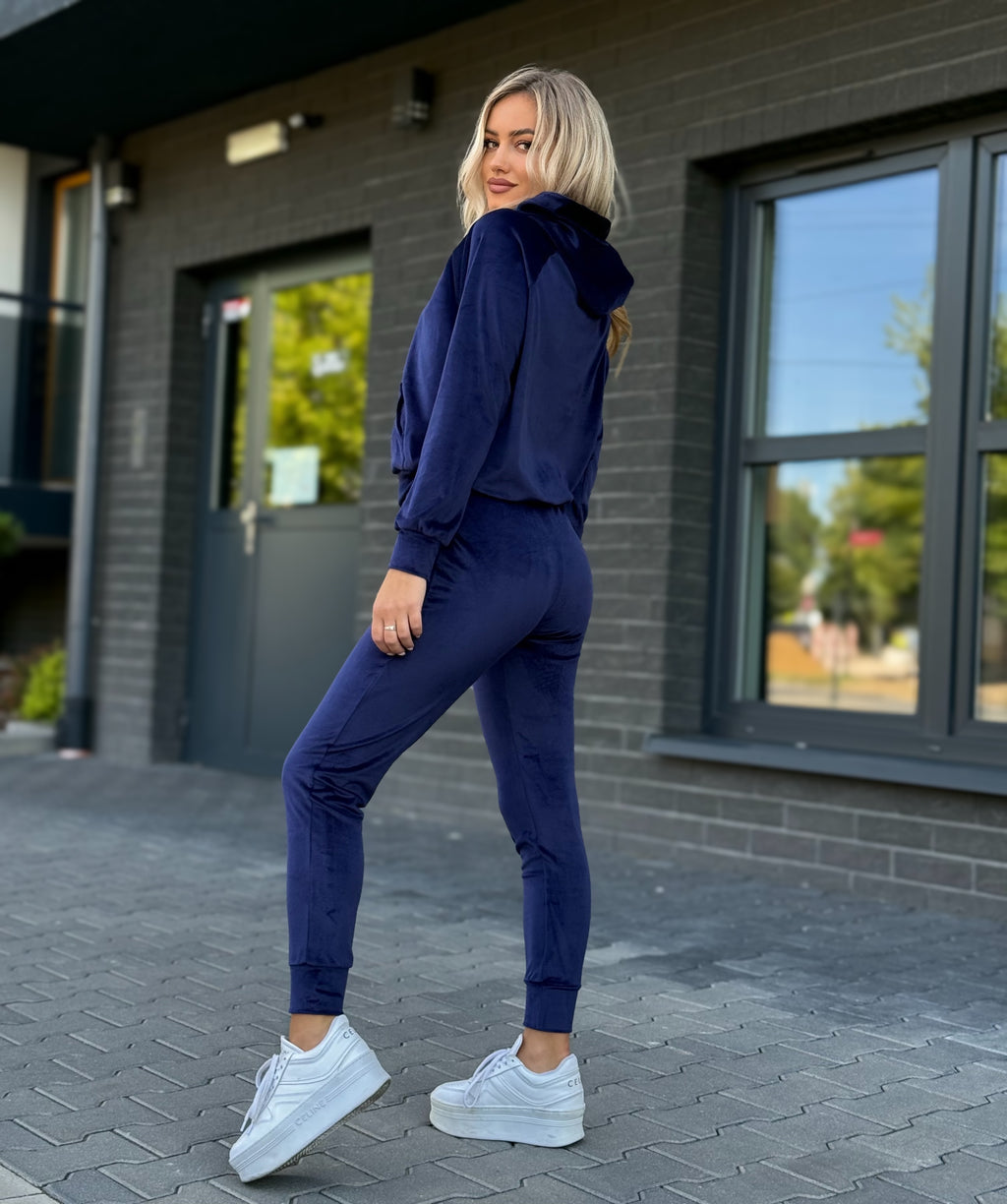 Velúr melegítőszett - sötétkék