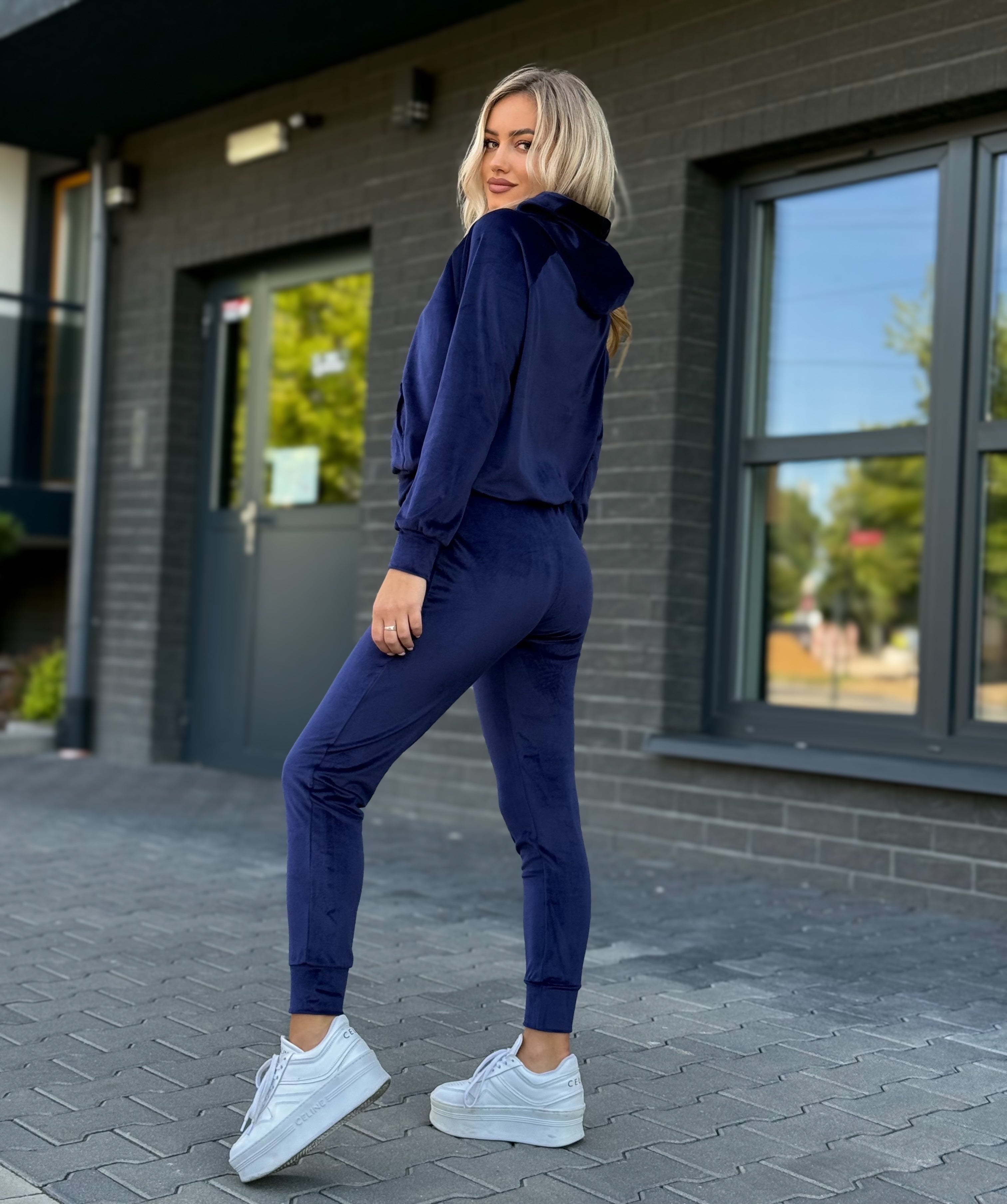 Velúr melegítőszett - sötétkék