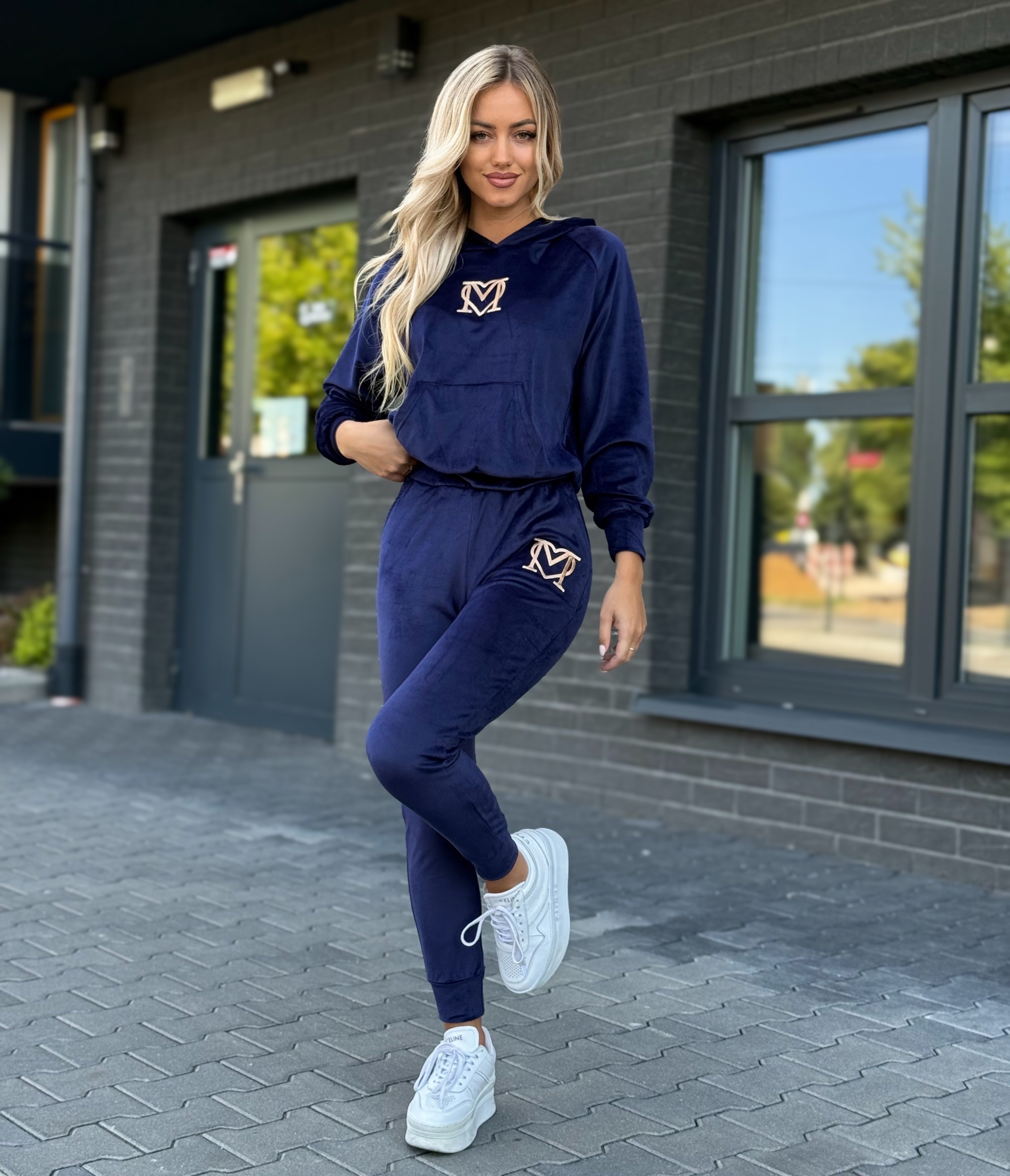 Velúr melegítőszett - sötétkék